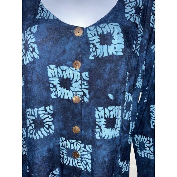 VTG Jalan Jalan Sz LARGE Batik Rayon Maxi Dress L/S Modest Y2K 90s Button Up EUC - Picture 6 of 10